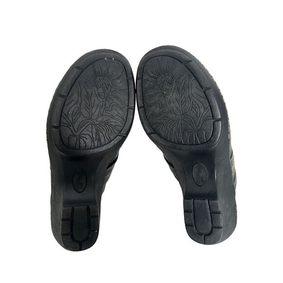 Eurosoft Black Upper Leather Slip-On Clogs Heeled Comfort Mules With Buckle - Picture 14 of 16